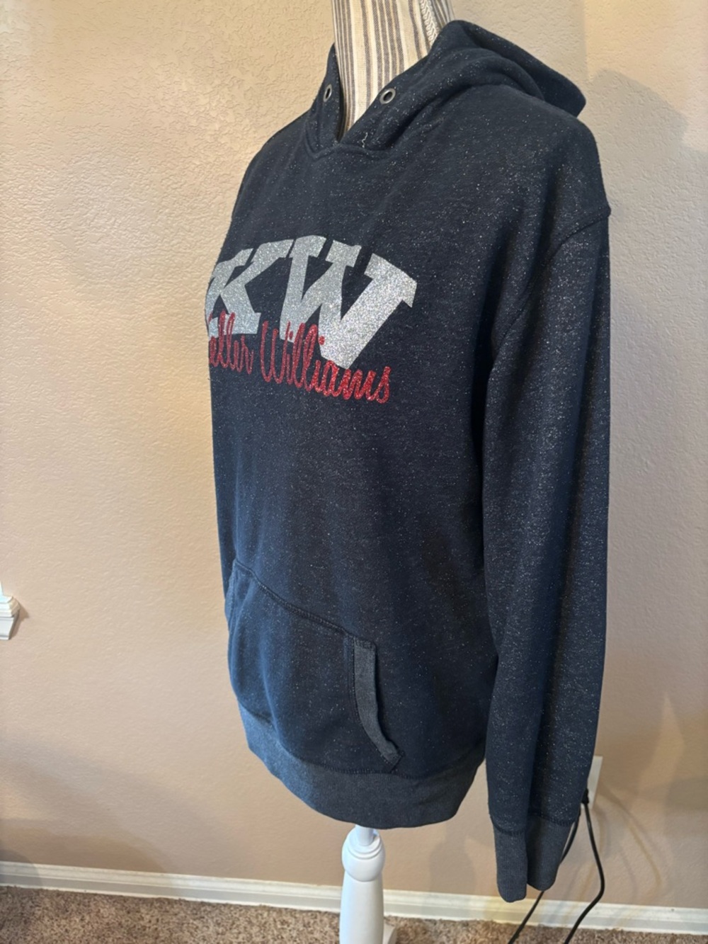 Keller Williams Hoodie Large Black Glitter Silver Red KW Logo by J. America - Picture 8 of 16